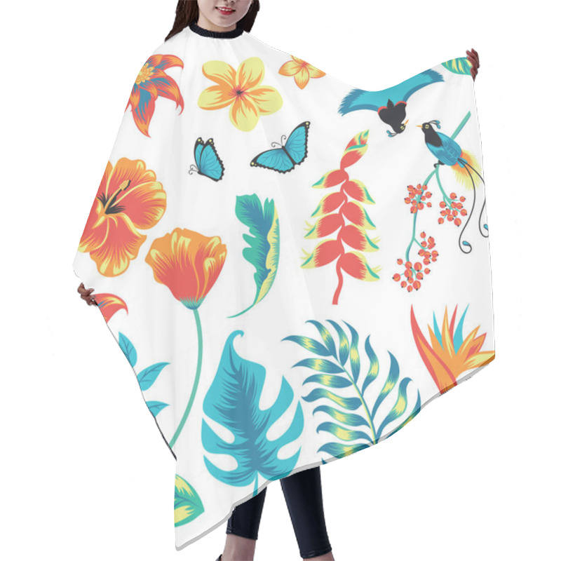 Personality  Set Of Tropical Plants And Birds. Hair Cutting Cape