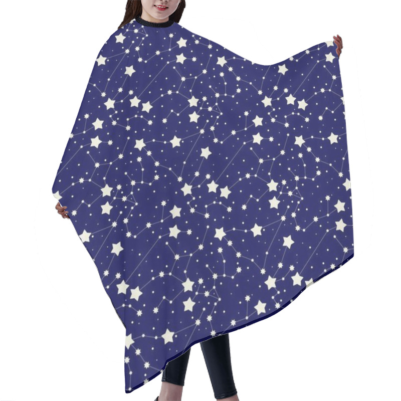 Personality  Starlight Constellations Seamless Pattern Vector Illustration. Magic Night Starry Sky Repeated Wallpaper Universe Backdrop. Hair Cutting Cape