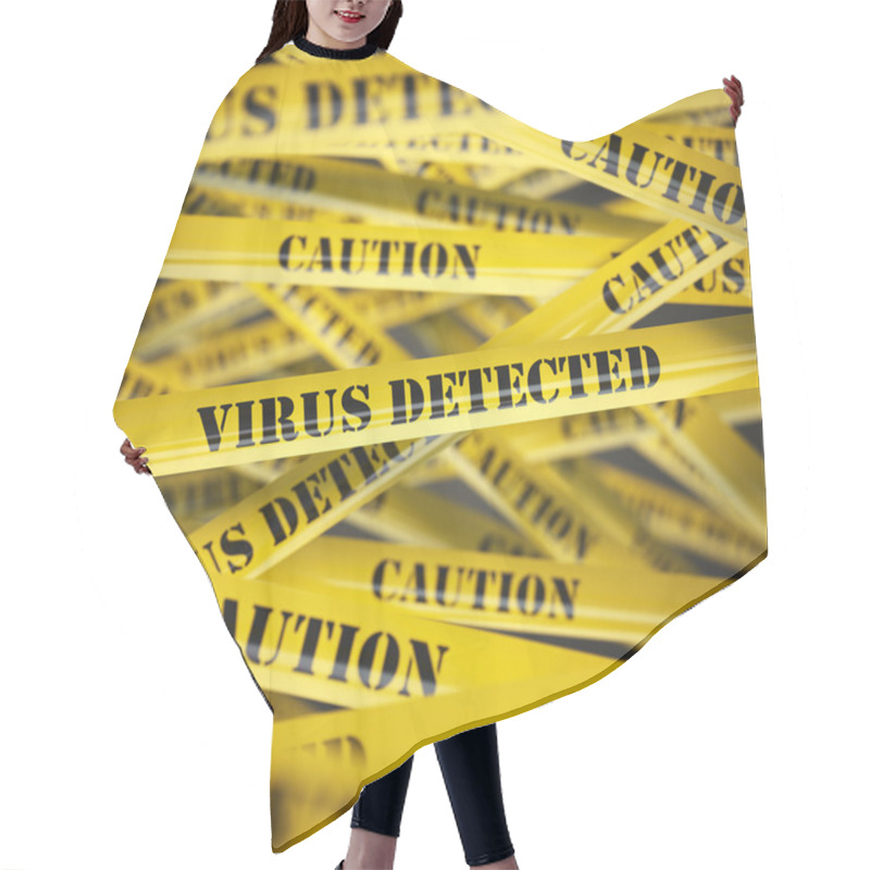 Personality  Virus Detected Yellow Caution  Tape Background. Security Concept Hair Cutting Cape