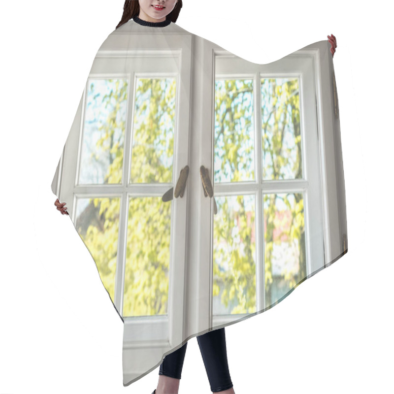 Personality  Wooden Window With Sunny Garden View - Looking Through Old Doubl Hair Cutting Cape