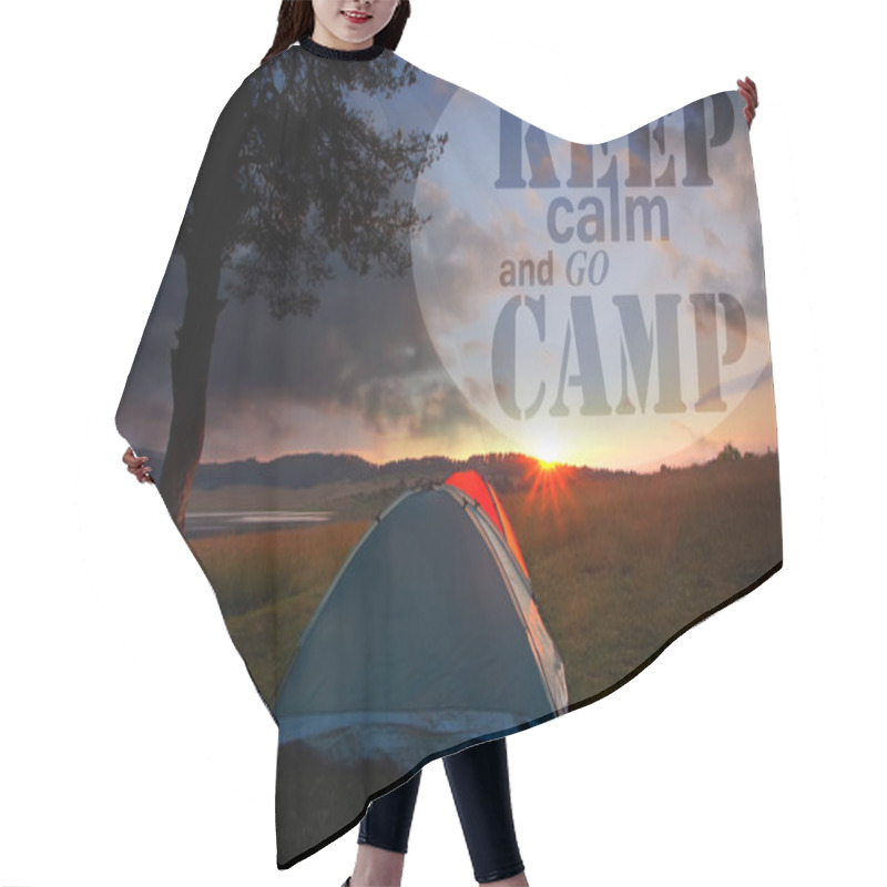 Personality  Relax. You're On Lake Time. Keep Calm And Go Camping Conceptual Background With Text Added. Go Outside And Use Your Tent Hair Cutting Cape