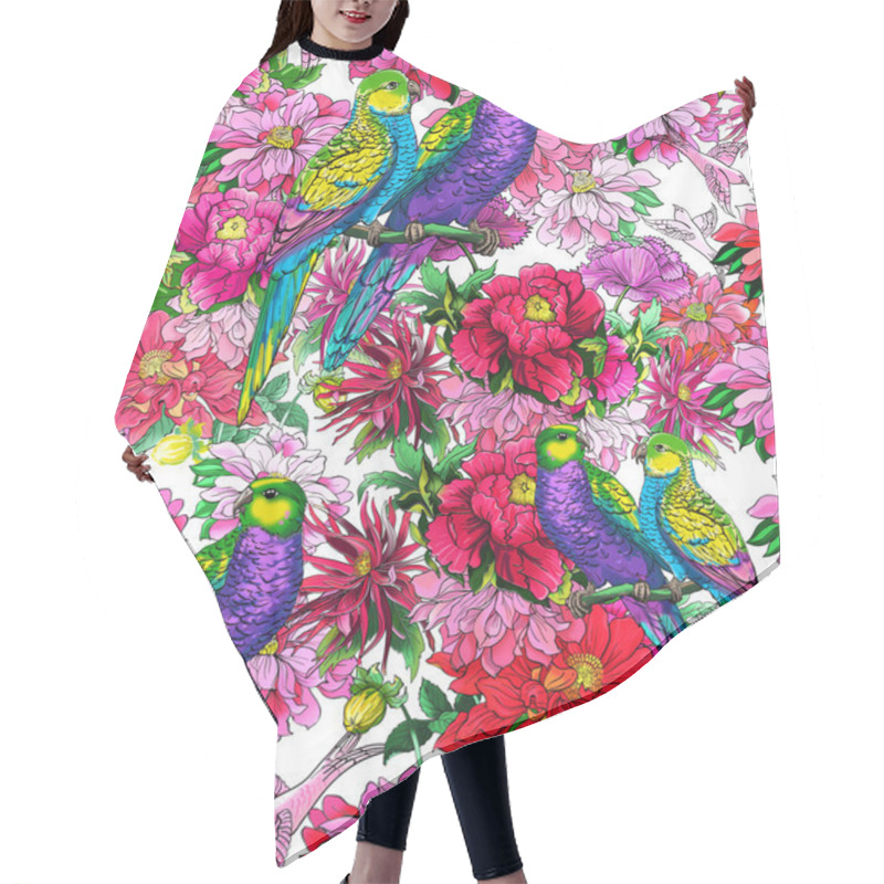 Personality  Parrots And Beautiful Flowers Hair Cutting Cape