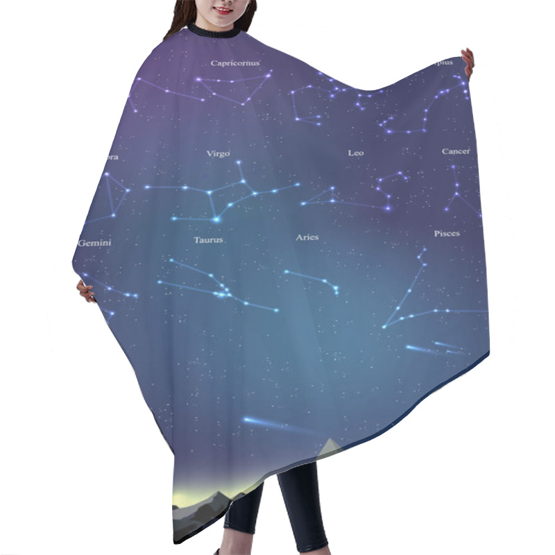 Personality  12 Zodiac Constellations Star Maps Over Mountains On The Night S Hair Cutting Cape