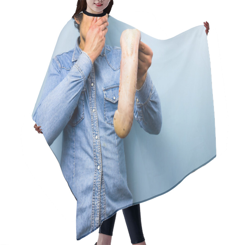 Personality  Disgusted Man Holding A Raw Ox Tongue Hair Cutting Cape