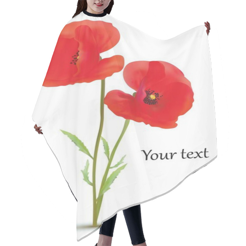 Personality  3D Realistic Red Poppies Flowers Isolated Of White Background. Beautiful Banner. Red Poppies With Copy Space For You Text. Nature. Summer Flower. Vector Illustration. Hair Cutting Cape