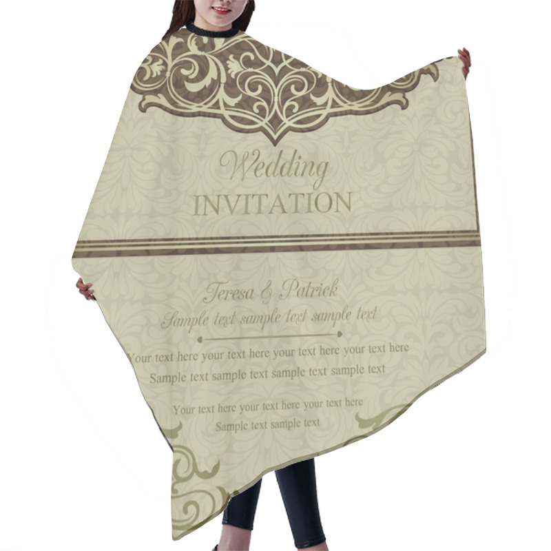 Personality  Baroque Wedding Invitation, Brown Hair Cutting Cape