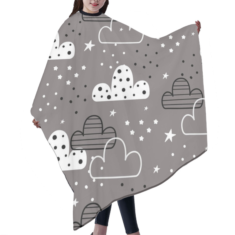 Personality  Cute Hand Drawn Clouds And Stars Seamless Pattern. Vector Illustration. Hair Cutting Cape