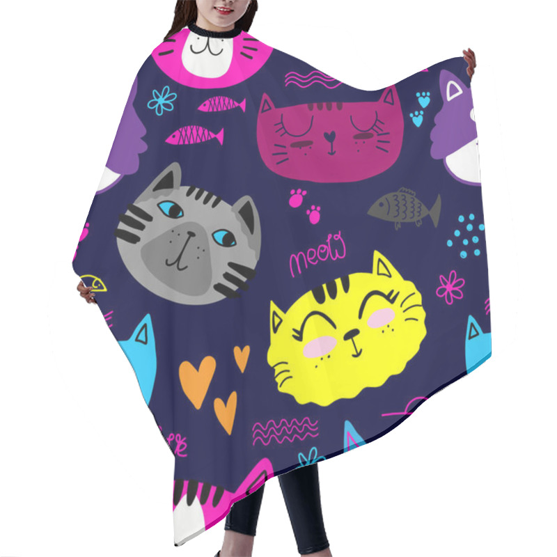 Personality  Cute Seamless Pattern With Cats. Hand Drawn Kids Backgorund For Textile, Fashion, Wrapping Paper, Graphic Tees Hair Cutting Cape