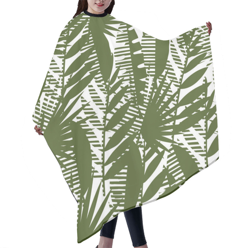 Personality  Seamless Pattern Of Tropical Leaves, Vector Illustration Leafs Of Areca Palm, Fan Palm, Babana, Philodendron, Monstera Hair Cutting Cape