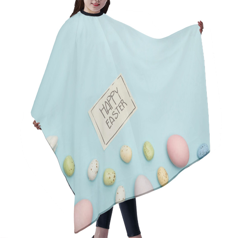 Personality  Top View Of Toy Bunny, Easter Chicken And Quail Eggs, Card With Happy Easter Lettering Hair Cutting Cape