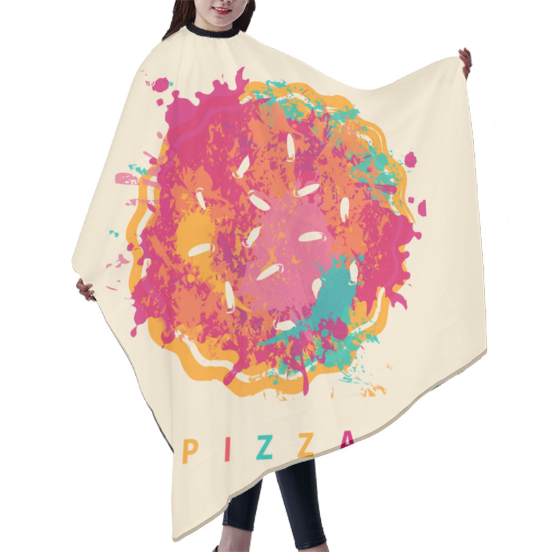 Personality  Vector Banner With Abstract Image Of Pizza Hair Cutting Cape