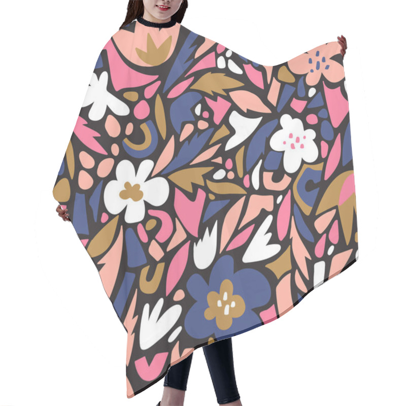 Personality  Seamless Pattern With Leaves And Flowers, Floral Background. Hair Cutting Cape