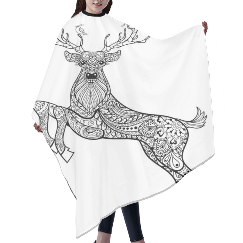 Personality  Hand Drawn Magic Horned Deer With Birds For Adult Anti Stress Co Hair Cutting Cape