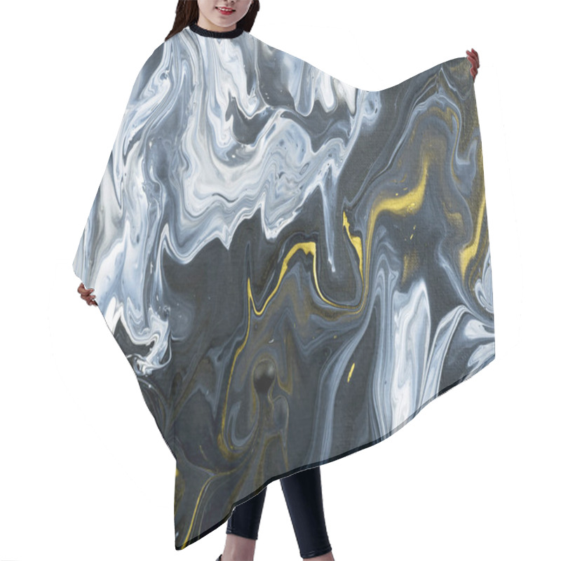 Personality  Black And White With Gold Marble Abstract Hand Painted Background, Close-up Of Acrylic Painting On Canvas. Contemporary Art. Hair Cutting Cape