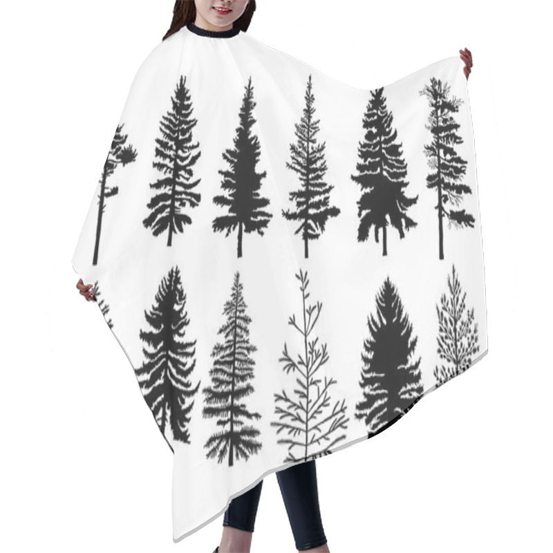 Personality  Set Of Different Silhouettes Of Pine Trees Hair Cutting Cape