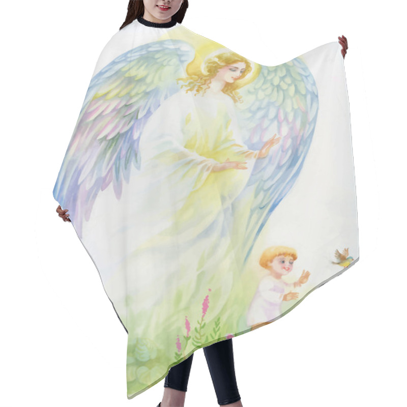 Personality  Beautiful Angel With Wings Flying Over Child. Hair Cutting Cape