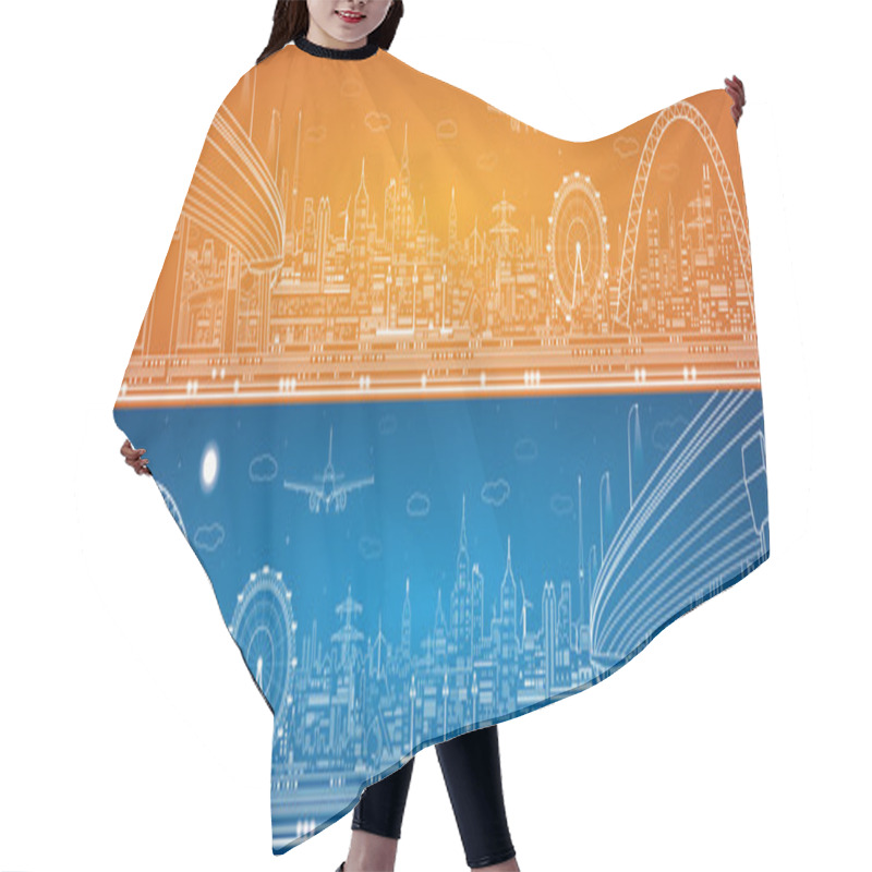 Personality  Vector Industrial Panorama, Vector Lines Technology Landscape, Night City Hair Cutting Cape