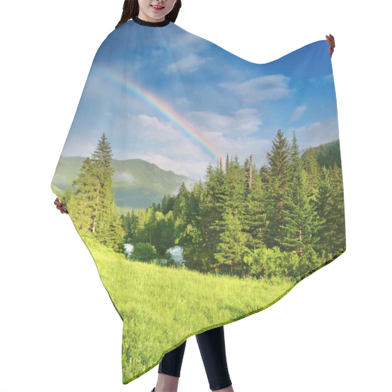 Personality  Rainbow Over Forest Hair Cutting Cape