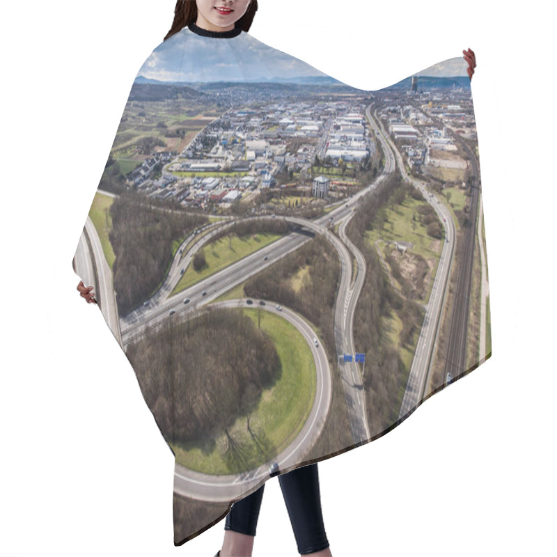 Personality  Aerial View Of A Highway Intersection With A Clover-leaf Interchange Germany Koblenz Hair Cutting Cape