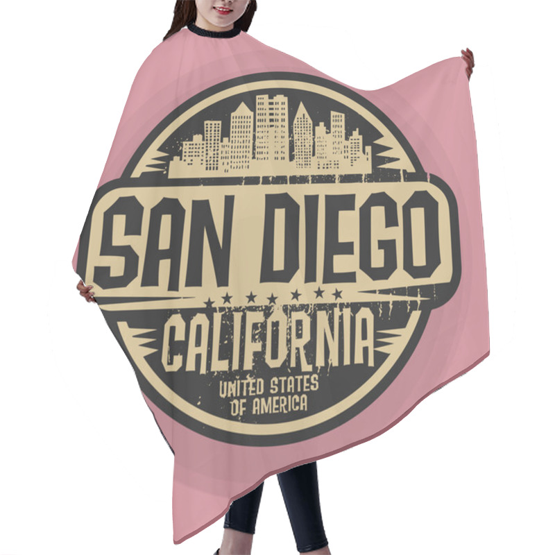 Personality  Stamp Or Label With Name Of San Diego, California Hair Cutting Cape