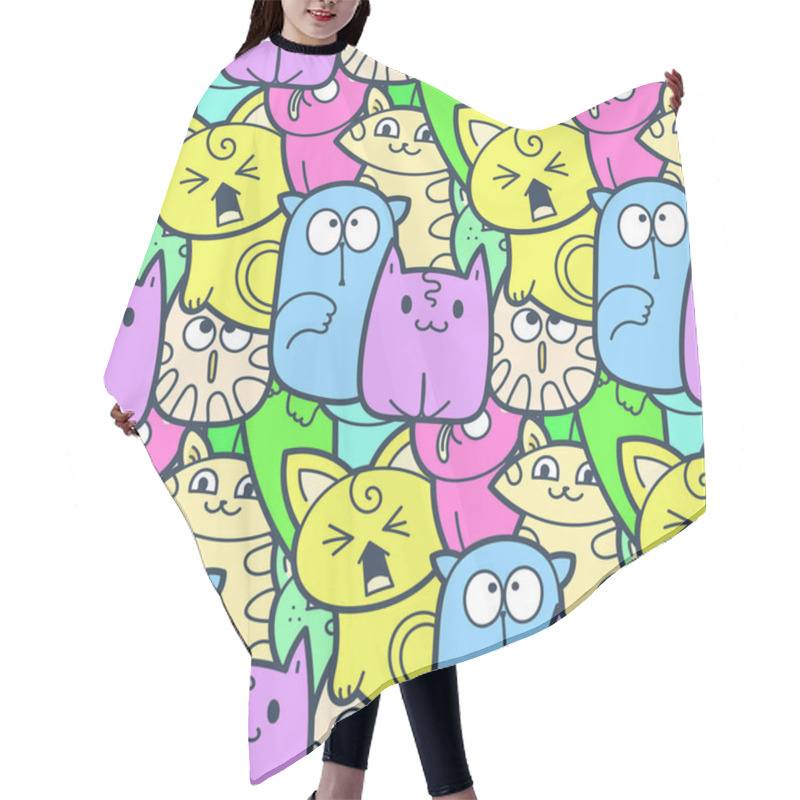 Personality  Funny Doodle Cats And Kittens Seamless Pattern For Prints, Designs And Coloring Books Hair Cutting Cape