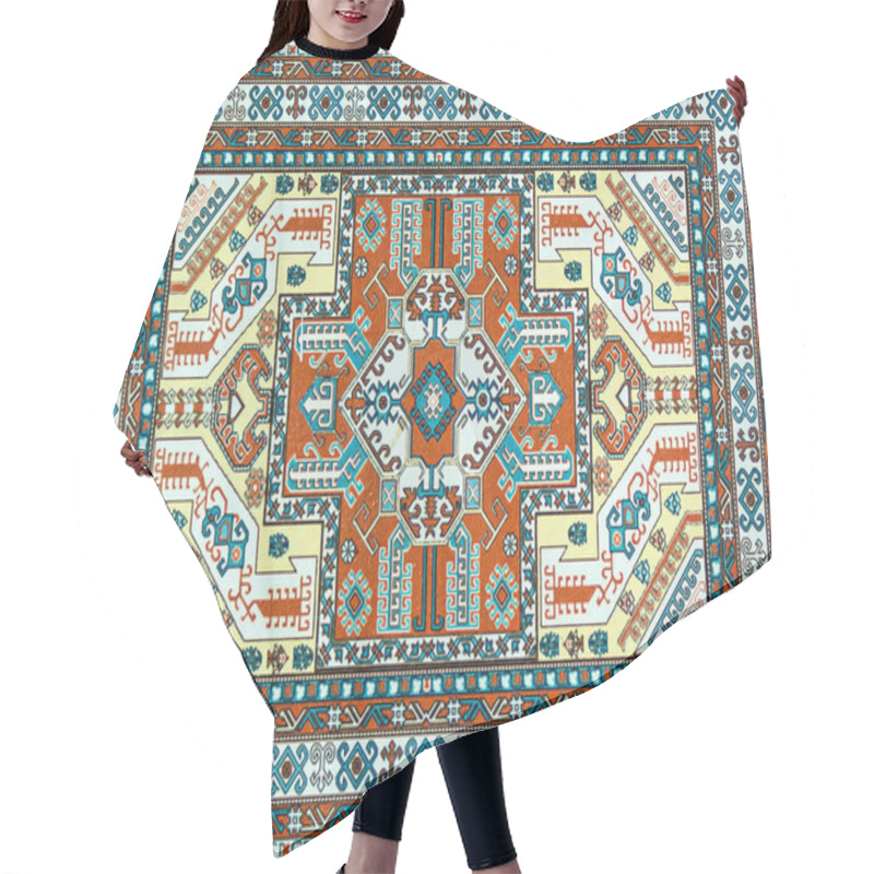 Personality  Colorful Oriental Pixel Mosaic Rug With Traditional Folk Geometric Ornament. Carpet Border Frame Pattern. Hair Cutting Cape