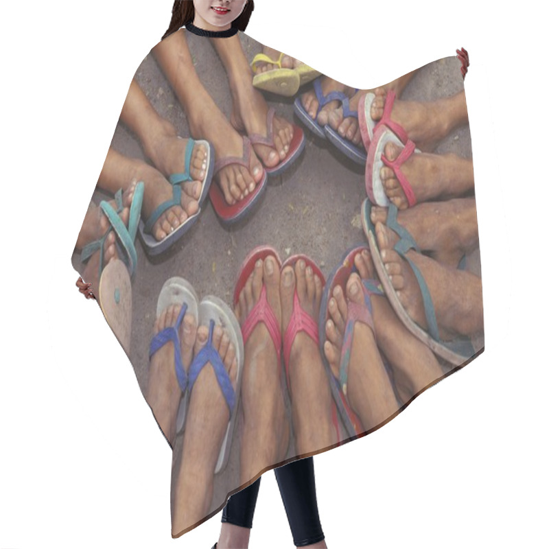 Personality  Group Of Feet In Sandals Hair Cutting Cape