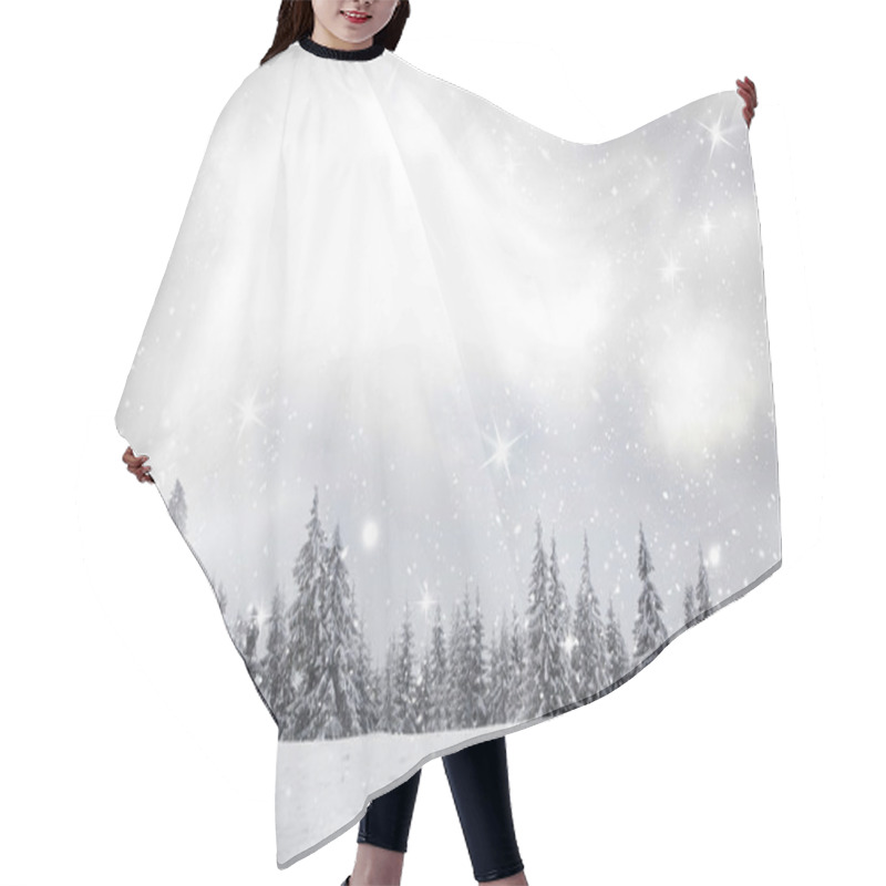 Personality  Christmas Background With Snowy Fir Trees  Hair Cutting Cape