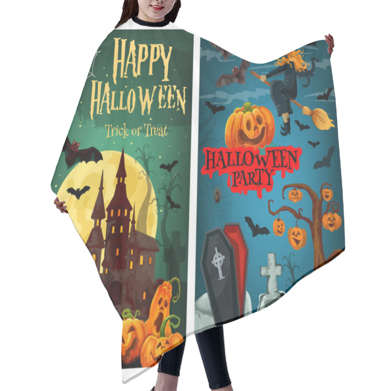 Personality  Halloween Spooky Ghost House And Cemetery Banner Hair Cutting Cape