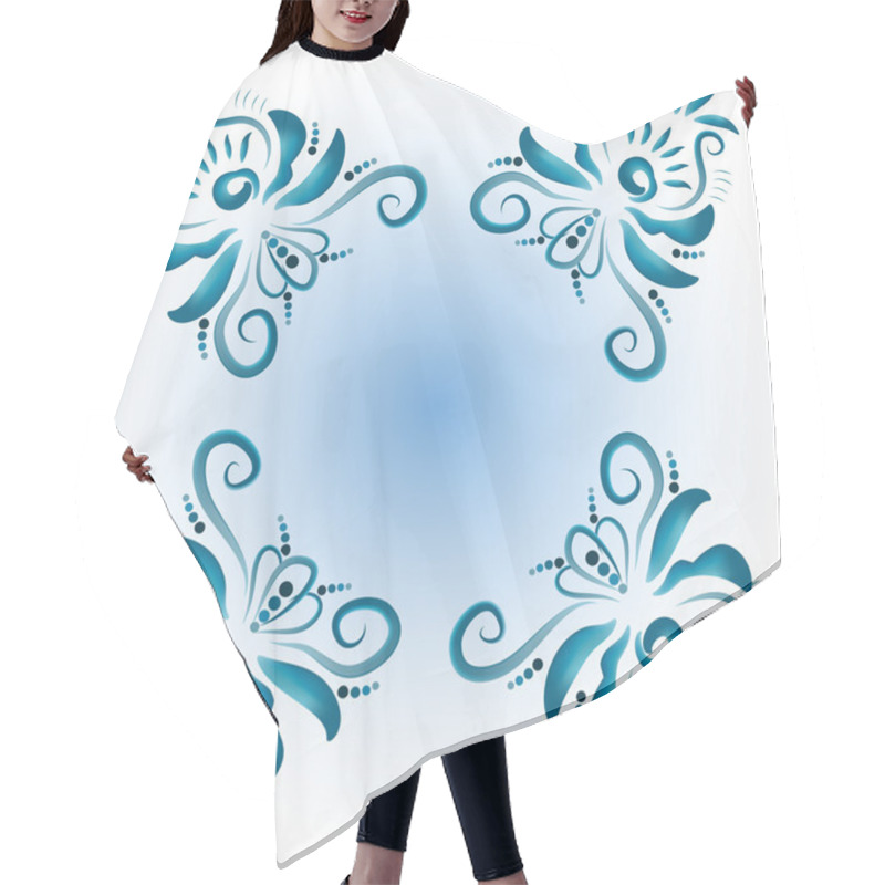 Personality  Floral Ornament In Blue. Hair Cutting Cape