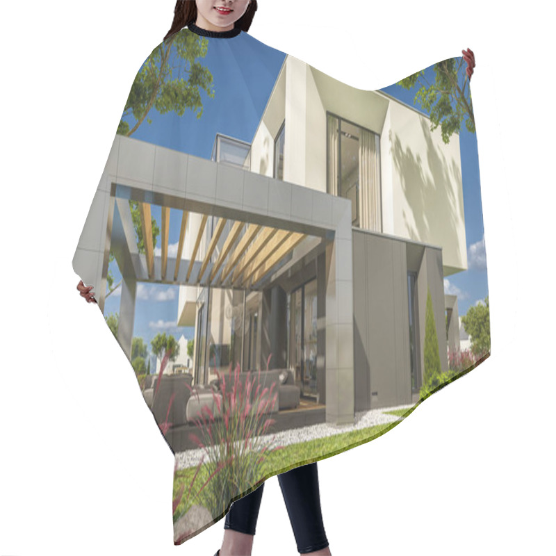 Personality  3d Rendering Of Modern House In The Garden Hair Cutting Cape