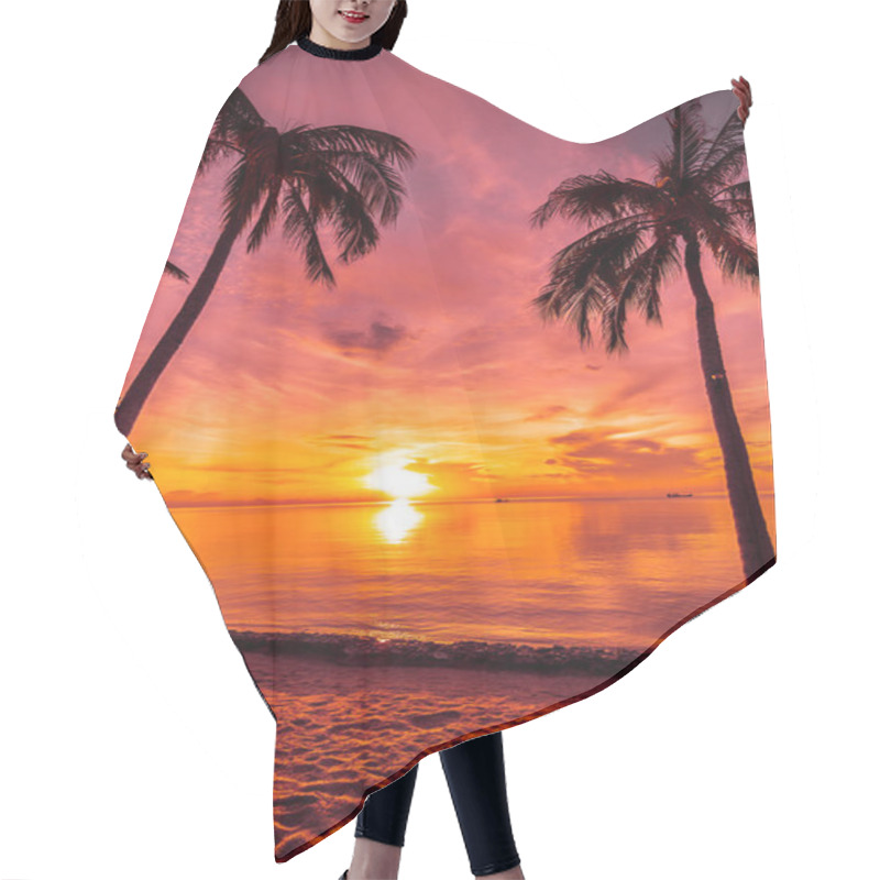 Personality  At Sunset Time On The Tropical Paradise Island Beach And Sea With Coconut Palm Tree For Holiday And Vacation Hair Cutting Cape