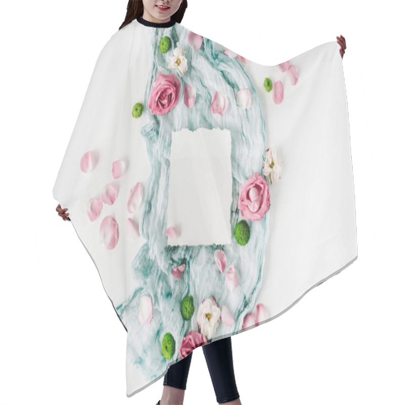 Personality  Paper Blank With Red Roses And Textile Hair Cutting Cape