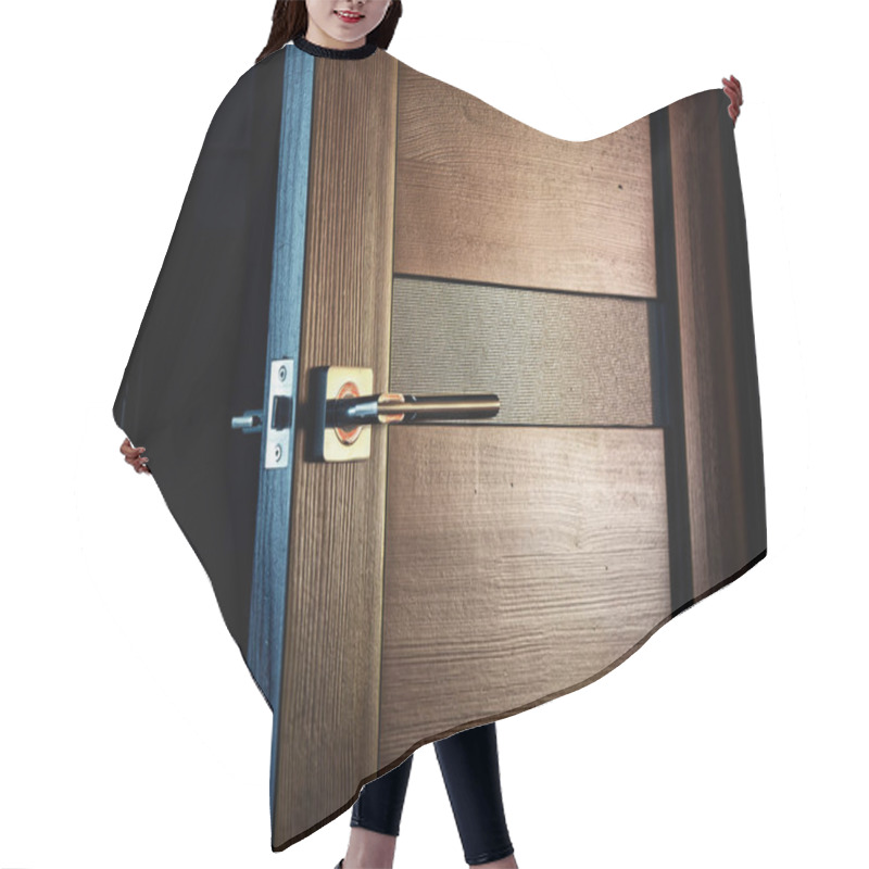 Personality  Interior Wood Doors With A Metal Handle Hair Cutting Cape