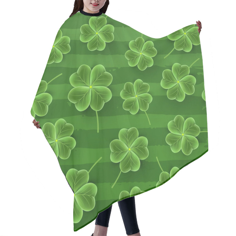 Personality  San Patricks Day Pattern Of Realistic Clover Leaves. Green Shamrock Grass Wallpaper. Joy Flower For Irish Beer Festival. Scottish Ornament Hair Cutting Cape