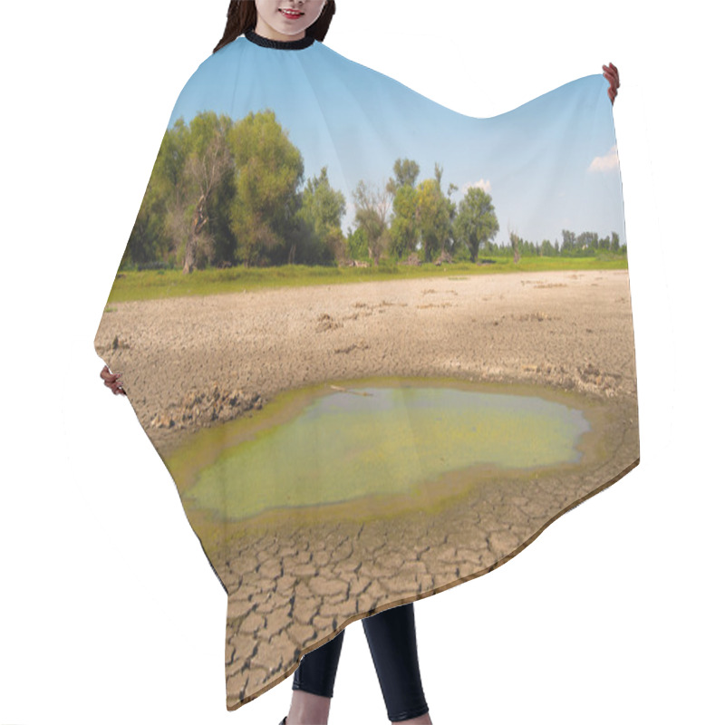 Personality  Polluted Water And Cracked Soil Of Dried Out Lake During Drought Hair Cutting Cape