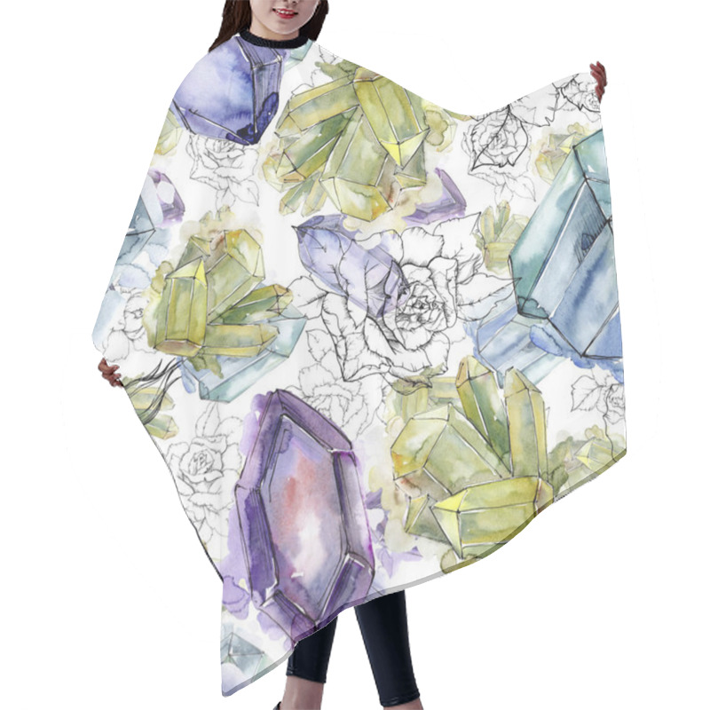 Personality  Colorful Diamond Rock Jewelry Mineral. Seamless Background Pattern. Fabric Wallpaper Print Texture. Geometric Quartz Polygon Crystal Stone Mosaic Shape Amethyst Gem. Hair Cutting Cape