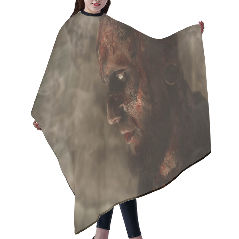 Personality  Close Up Of A Creepy Scary Zombie. Halloween. Horror Film. Hair Cutting Cape