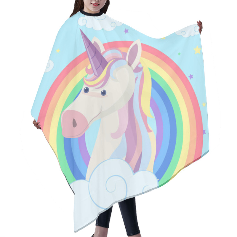 Personality  Unicorn On Rainbow Background Hair Cutting Cape