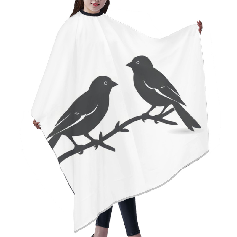 Personality  Two Elegant Black Birds Perched Closely On A Branch, Showcasing Simplicity And Tranquility. Hair Cutting Cape