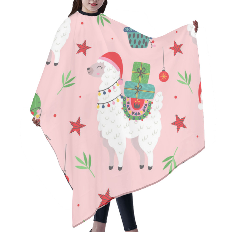 Personality  Seamless Pattern With Christmas Llama And Cactus Hair Cutting Cape