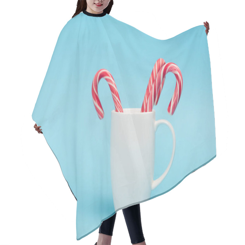 Personality  Candy Canes In White Mug On Blue Background Hair Cutting Cape