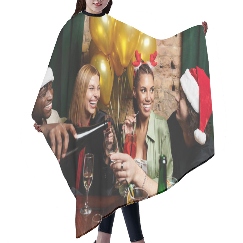 Personality  Colleagues Gather Cheerfully, Enjoying Festive Drinks And Sharing Laughter At A Joyous Celebration. Hair Cutting Cape