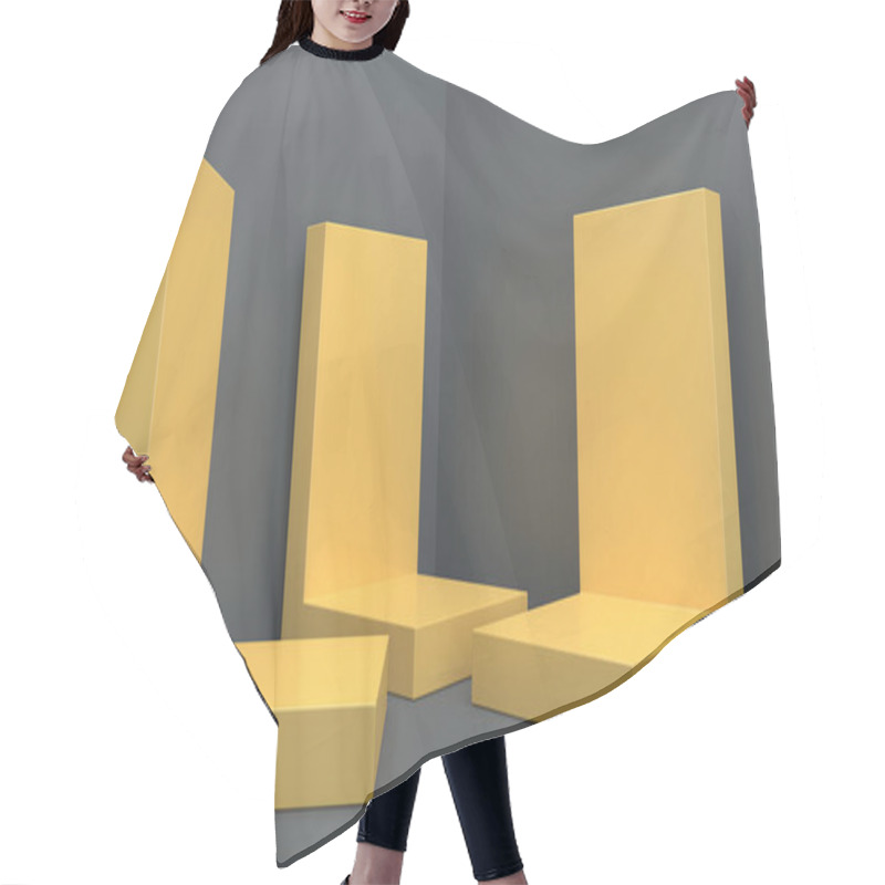 Personality  Abstract Geometric Shape Group Set, Grey Studio Background, Rectangle Yellow Pedestal, 3d Rendering, Scene With Geometrical Forms, Fashion Minimalistic Scene, Simple Clean Design Hair Cutting Cape