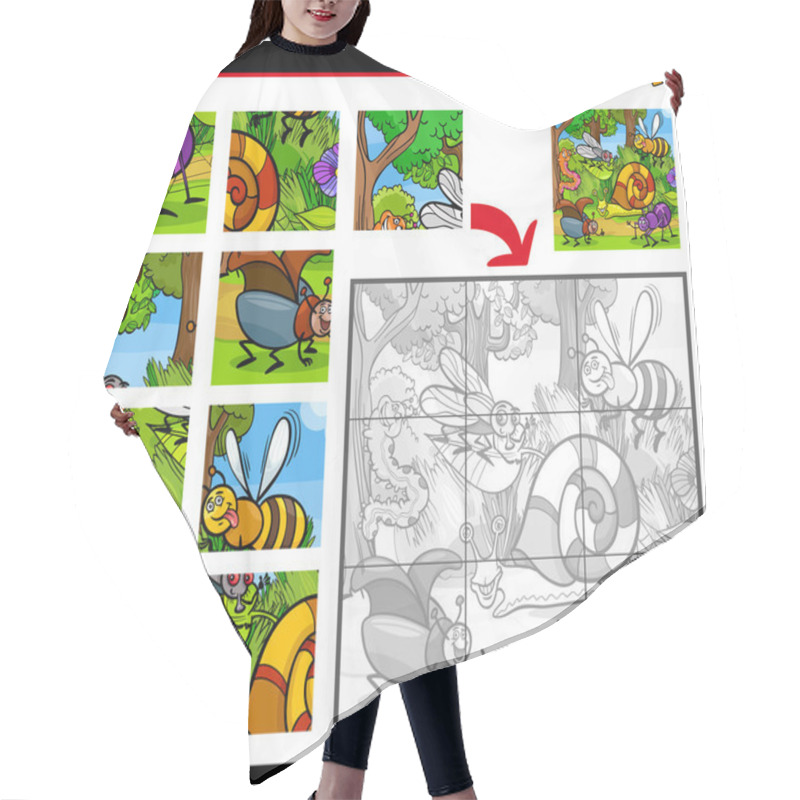 Personality  Cartoon Insects Jigsaw Puzzle Game Hair Cutting Cape