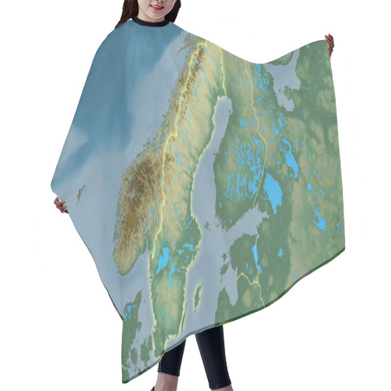 Personality  Sweden Area On The Topographic Relief Map In The Stereographic Projection - Raw Composition Of Raster Layers With Light Glowing Outline Hair Cutting Cape