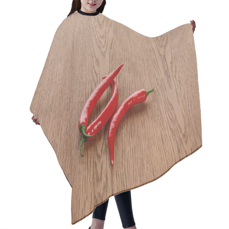 Personality  Red Spicy Chili Peppers On Wooden Brown Table Hair Cutting Cape