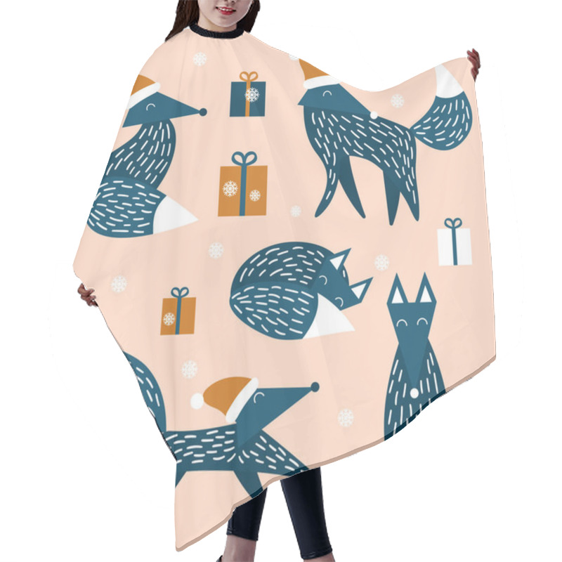 Personality  Christmas Set Of Foxes In Scandinavian Style Hair Cutting Cape