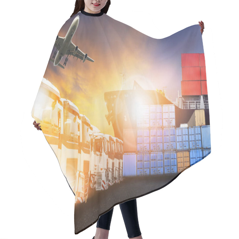 Personality  Container Truck ,ship In Port And Freight Cargo Plane  Logistic  Hair Cutting Cape