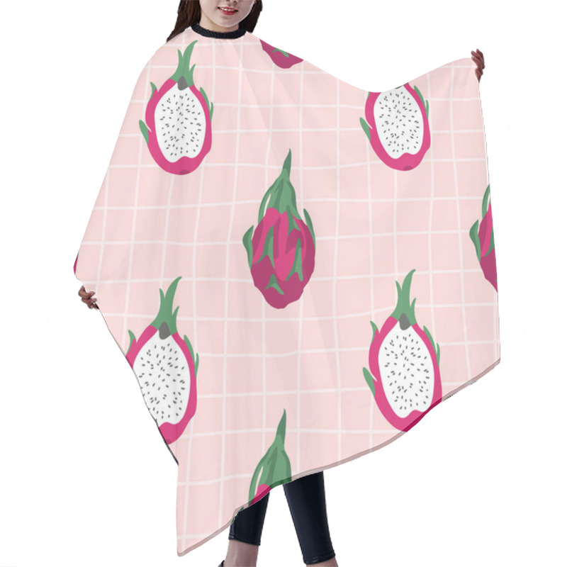 Personality  Vector Seamless Summer Pattern With Dragon Fruits On Retro Geometry Background. Hair Cutting Cape